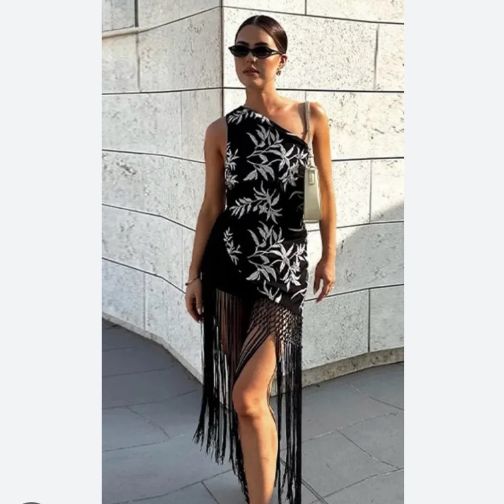 Zara NWT asymmetric embroidered fringed top 3183/013 - Picture 5 of 7